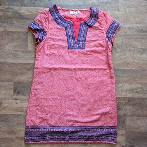 Vineyard Vines Embellished Red w/ Blue Embroidery Linen Cotton Blend Tunic Dress